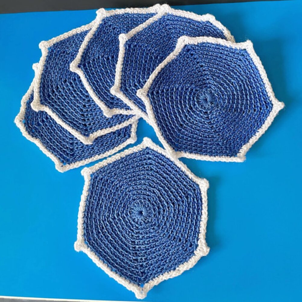 6 Crochet Coasters, Handmade Drink Coasters, Lightweight Drink Place Mats - Picture 4 of 5